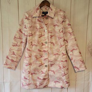 NWOT Dennis Basso Water Resistant Pink Camo Button Front Women’s Jacket, XS